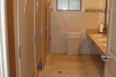 Wide angle view of a clean camp restroom.